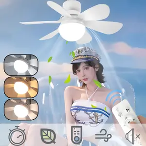 E27 Light Socket Compatible with Ceiling Fan, Wireless Remote Control & LED Bulb, 3 Color Changing, 3 Speeds, 85-265v, Small Ceiling Fan