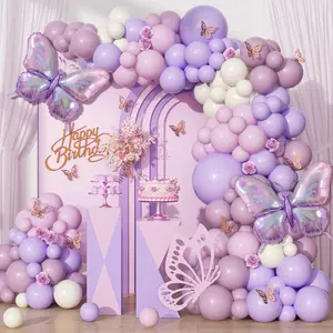 128pcs Pink and Purple Butterfly Balloon Arch Kit, Party Decorations with Sand White Dusty Purple Butterfly Balloon Stickers for Theme Birthday Baby Shower Wedding Decorations