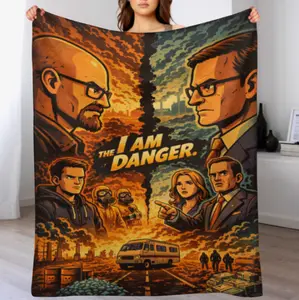 Breaking Bad Collage Blanket – Bold Cinematic Design Featuring Walter White, Saul Goodman, Jesse Pinkman & Iconic I Am the Danger Quote, Perfect for Crime Drama Fans