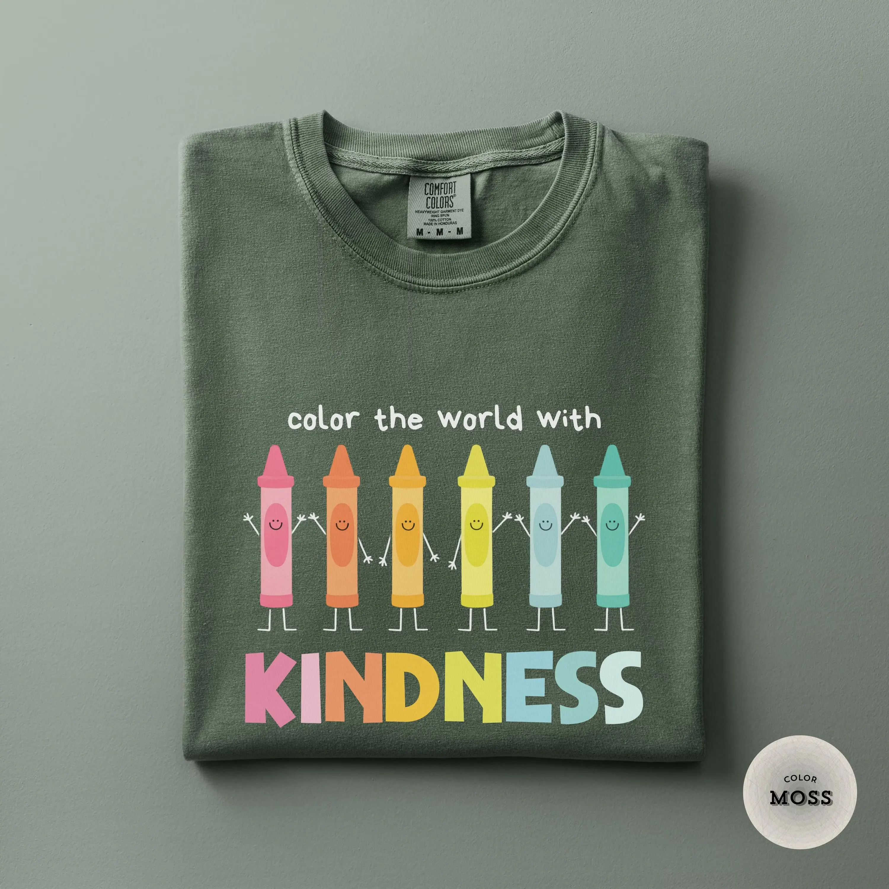 Color The World With Kindness Shirt, Crayon Teacher Graphic Comfort Colors Tee, Colorful Back to School Shirt, Kindness Classroom T-Shirt, Teacher Appreciation Gift