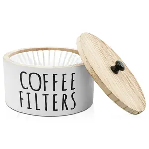 Coffee Filter Holder Wooden Coffee Filter Storage Container with Lid Multipurpose Coffee Filter Dispenser Sturdy Coffee Pod Organizer Coffee Filter Basket,White