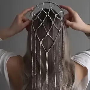 A Long Layered Net Yarn Tassel Hairband, a Unique And Fashionable Trendy Accessory, an Exquisite And High-End Hair Ornament, Perfect for Women's Formal Evening Gowns And Daily Wear