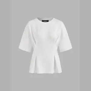Cider [2 colors, size 0-10] Round Neck Solid Ruched Short Sleeve Tee SummerWins Dealsforyou