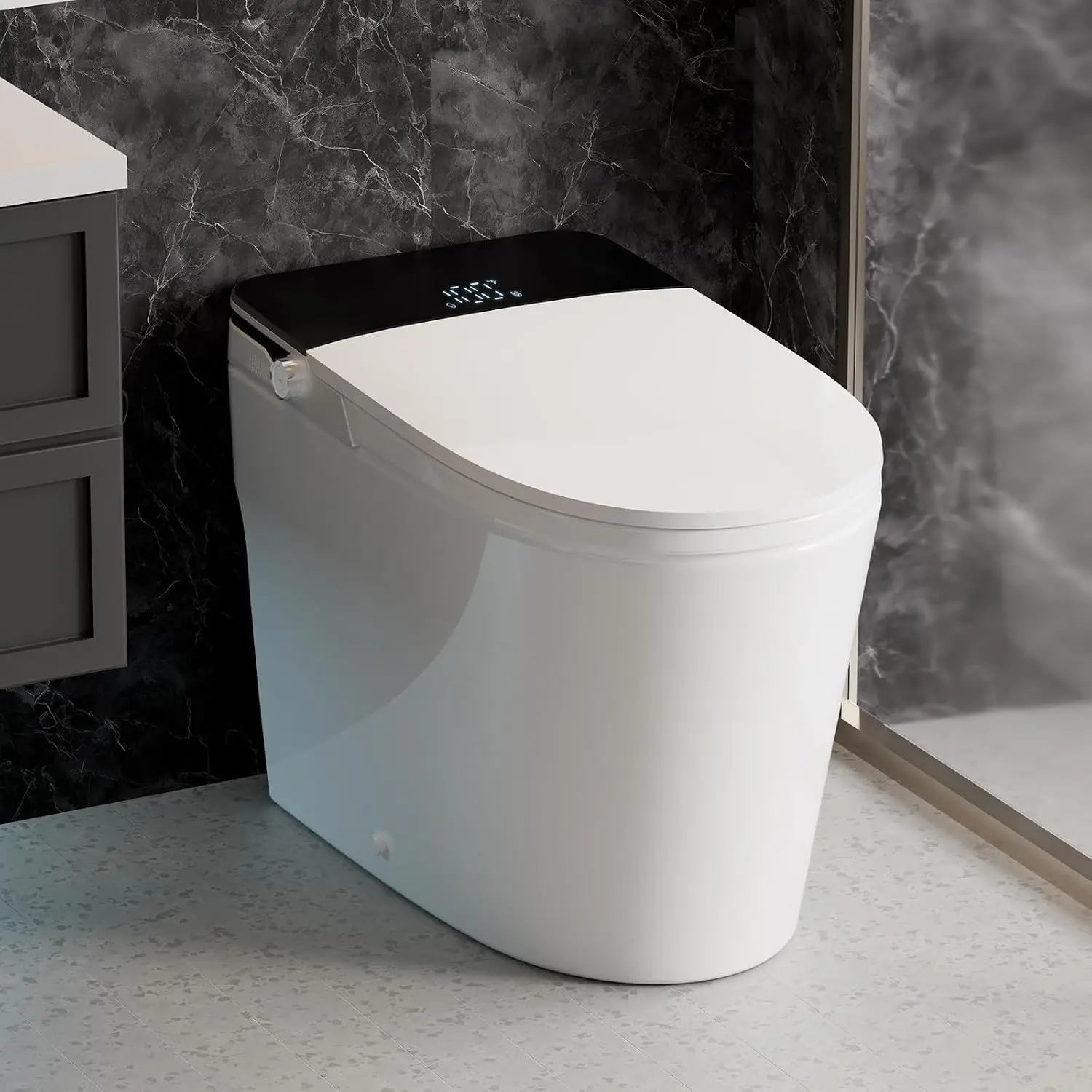 CLIRASS Smart Toilet with Bidet Built-In, Auto Flush, Auto Open/Close Lid, Foot Sensor, Heated Seat, Warm Water Wash, Warm Air Dryer, Deodorizer, Night Light, Remote Control (Black)