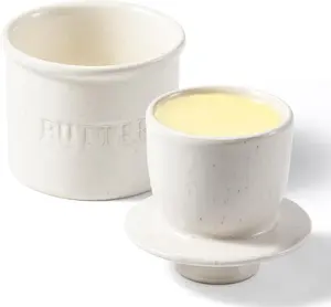Butter Crock with Lid for Countertop - Ceramic  Butter Dish for Spreadable Soft Butter, Butter Container Holder with a Water Seal, Housewarming , Kitchen and  Decor, Speckled White