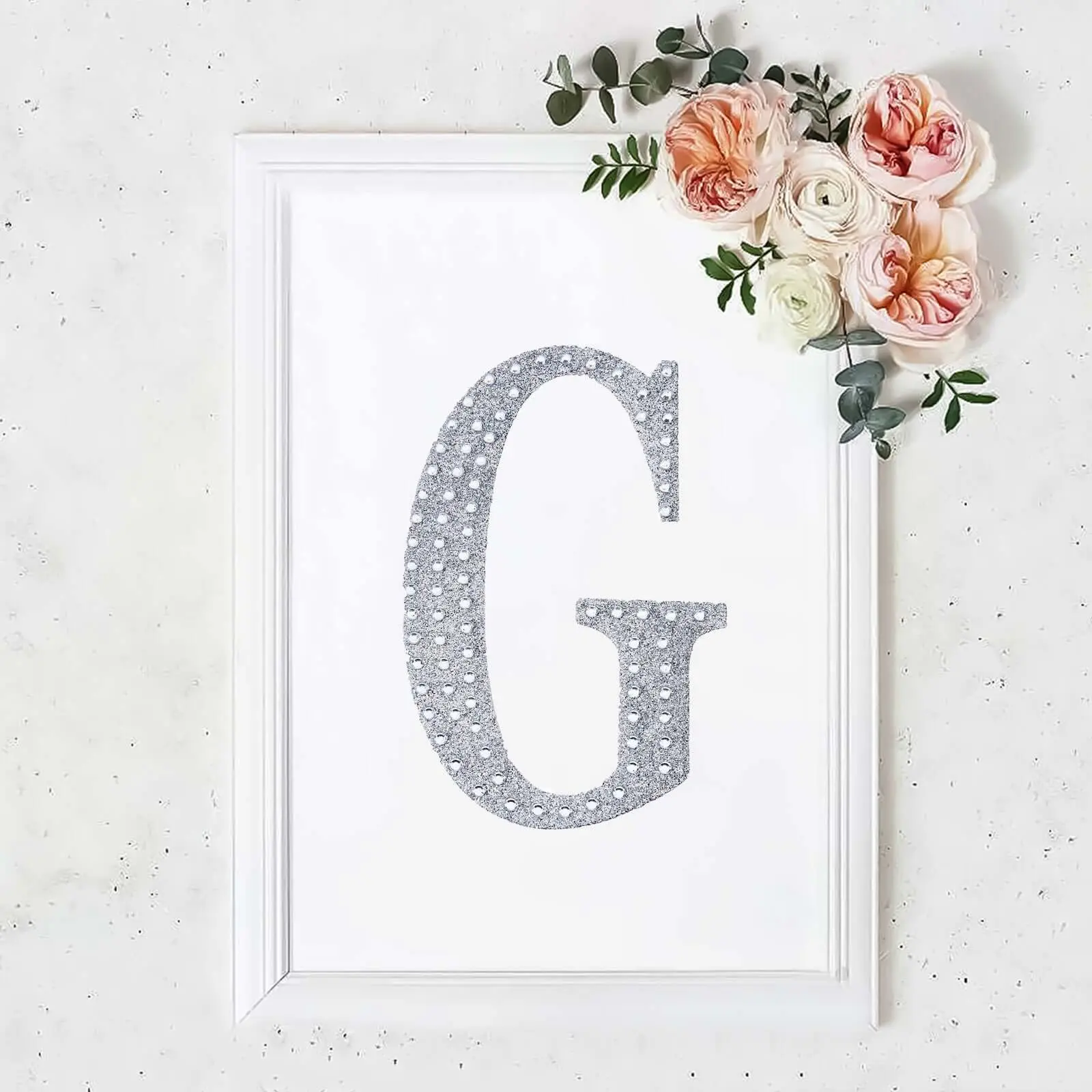 8" Silver Decorative Rhinestone Alphabet "G" Letter Stickers, Adhesive Gems Stickers, Glitter DIY Scrapbooking Craft Embellishments