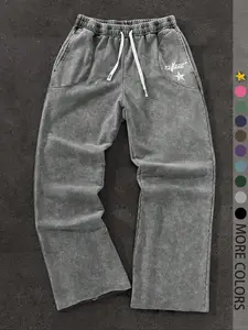 Men's Streetwear Cotton Joggers, Loose Fit Elastic Waist Knit Pants, Washed Fabric with Vintage Details, Casual Fashion for Daily Wear