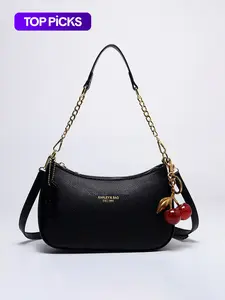 Women's Solid Color PU Leather Shoulder Bag, Adjustable Strap Office Crossbody Bag, Fashionable Durable Design for Daily Use