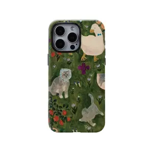 Art Oil Painting Cat and Duck Phone Case Compatible with iPhone 17 Pro Max Case Tortoise Shell Phone Case for Women Girl Shockproof TPU and Hard PC Protective Cove