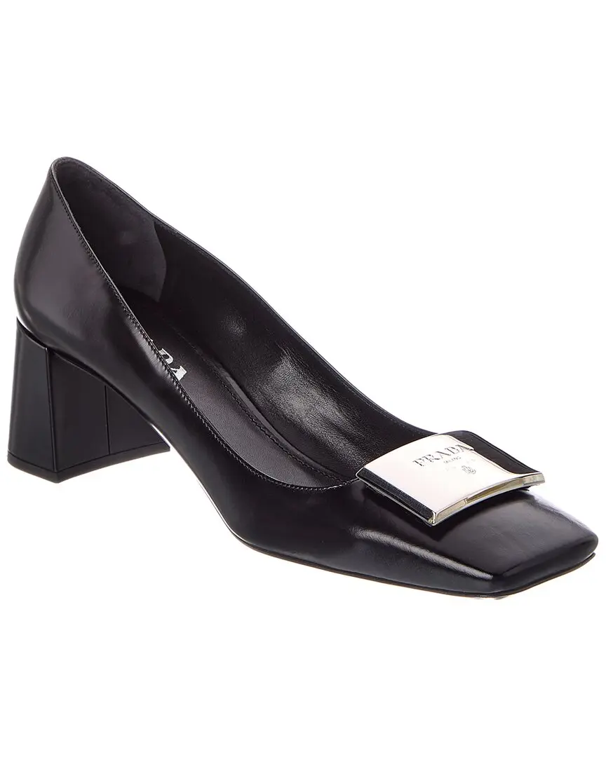 Prada Logo 55 Glossed Leather Pump
