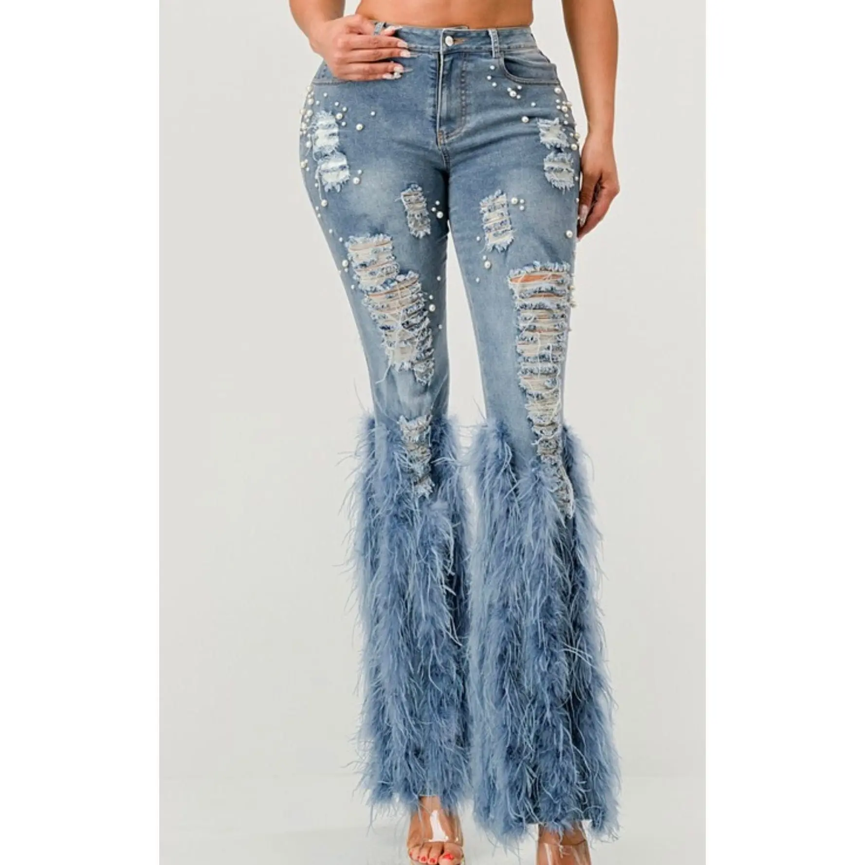 Pearl Embellished Feather Jeans flare  jeans  outfits magnolia  pearl  jeans  blake  lively jean