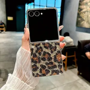 [Jj 4D11] Applicable to Samsung zflip6 mobile phone case zfold7 advanced sense zflip7 flash diamond zfold6 leopard print folding screen zflip5 with lanyard Cover
