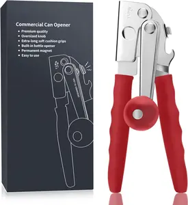Commercial Can Opener Heavy Duty Manual Can Opener, Stainless Steel Hand Crank Can Opener with Ergonomic Easy-Turn Crank, Soft Rubber-Coated Long Handles, Oversized Knob, Magnetic Tip & Bottle Opener for Seniors,Restaurant, Home Kitchen,BBQs & Outdoor Use