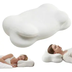 Ergonomic Memory Foam Neck Pillow Adjustable Cervical Neck Support Pillow with Breathable Pillowcase for Side Back Stomach Sleepers White