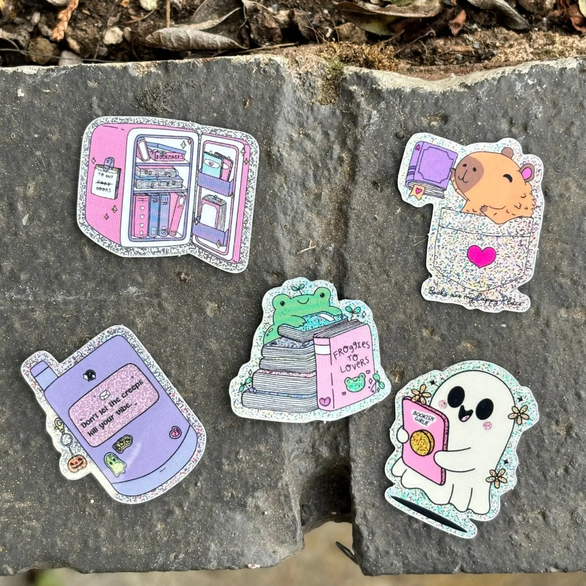 Cute Bookish Mini Glitter Stickers ebook reader