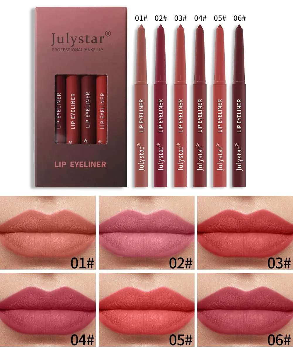 Matte Pink Waterproof Lipliner Pencil Set - 0.3g*6pcs, Easy-Apply Creamy Formula, Long-Lasting Precise Lip Contouring, Non-Bleeding Color Correction, Alcohol-Free, Animal By-Product-Free Cosmetic