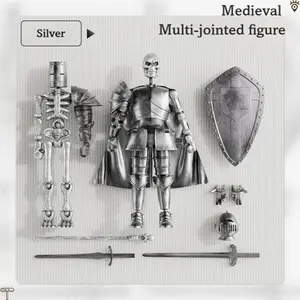 Medieval Skeleton Knight Model, 1 Box 2-in-1 Retro DIY Assembly Puzzle Game, Desktop Decoration, Birthday Gift Set
