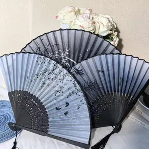 Elegant Bamboo Portable Folding Hand Fan with Butterfly & Flowing Fringe, Gradient Silk Texture, Portable Accessory for Hanfu & Daily Use, Durable Design