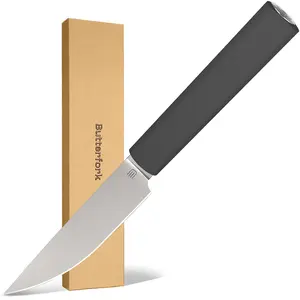 Butterfork Purest  3.5'' Paring Knife with Oak Sheath, Morden Vegetable & Fruit Knife, AR-RPM9 Stainless Steel, Replaceable ABS Handle, Dark Grey