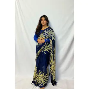 Chiffon Leaf Print Saree