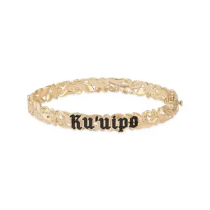 Hawaiian Heirloom Kuʻuipo (Sweetheart) Plumeria Enamel Hinge Bracelet in Gold - 8mm
