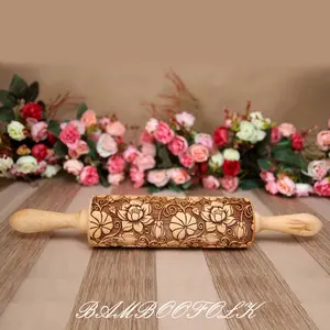 Embossing rolling pin LOTUS with Lotus flower Pattern, Dough roller for embossed cookies and Pottery, Deep Engraved Christmas Cookie Cutter For Baking Embossed Cookies, Suitable as a Christmas, Thanksgiving, Mother's Day, or party gift tiktokshopspringglo