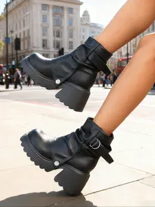 Women's Ombre PVC Leather Ankle Boots, Platform Gothic Boots, Fall & Winter Stylish Casual Shoes, Above Knee High Heel Booties for Women Footwear