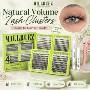 4 Nature Styles Lash Clusters Kit, Cat/ Deer/ Fairy/ Rabbit Eyelash Clusters Extensions with Everything You Need for Beginners and Proficient, DIY at Home Easily