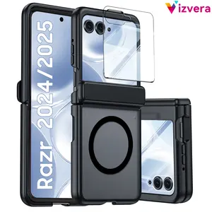 Vizvera for Motorola Razr 2025/2024 Magnetic Case - Shockproof, Hinge Protection, Magsafe Compatible, Built-in Screen Protector | Slim Translucent Cover