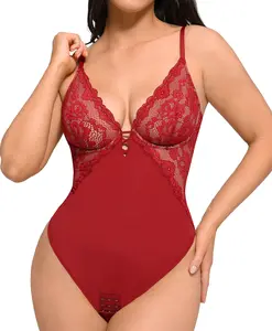 FeelinGirl Womens Lace Bodysuits Tops Sexy V Neck Thong Body Suit  Shapewear Shaping Tank Tops Comfort Fabric Spandex