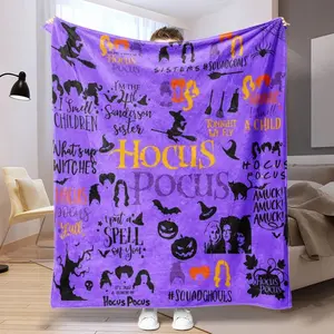 Soft Flannel Blanket For Halloween Witch Theme, Lightweight & Warm Bed Throw, Perfect Gift For All Seasons, Home Decor Accessory, Hocus Pocus