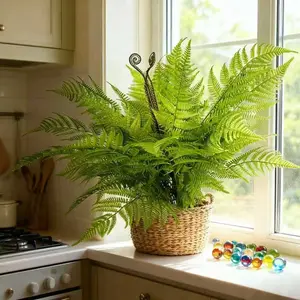 2-piece set of large simulated green plants, artificial Boston fern plants - used for home, office, home garden porch, farmhouse decoration, Indoor Plants Decor - perfect for weddings, anniversaries, and holidays