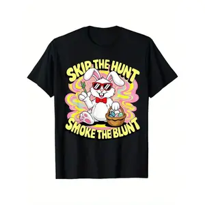 Cotton Men's Funny 420 Easter Skip The Hunt Smoke The Blunt Graphic T-Shirt