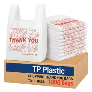 TP Plastic White Thank You T-Shirt Bags – 1000 Count, 6" x 10" x 20" Durable Small Plastic Grocery Bags for Retail, Takeout, Convenience Store, Shopping, Carry Out, Food Service, Lightweight & Easy Dispense