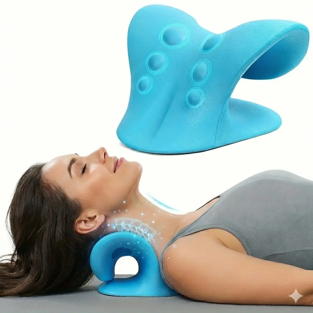 Cervical Traction Device for Neck Pain Relief, Dual-Sided Chiropractic Pillow and Shoulder Relaxer with Acupressure Nodes for Posture Correction, Acupressure Massage Devices, Manual Massage Devices