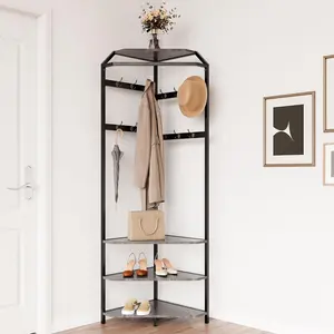 Corner Coat Rack with Shoe Bench Entryway, 6 Double Hooks, Modern Hall Tree, Gray, 20*20*71 inch