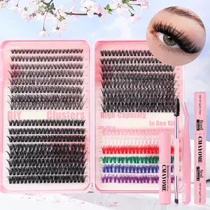 DIY Eyelash Cluster Set with Tools, Colorful False Eyelashes, Fluffy Eyelashes Cluster, Dense Mixed Curl, 0.05mm Thickness, Recyclable, Festival & Friday, Makeup