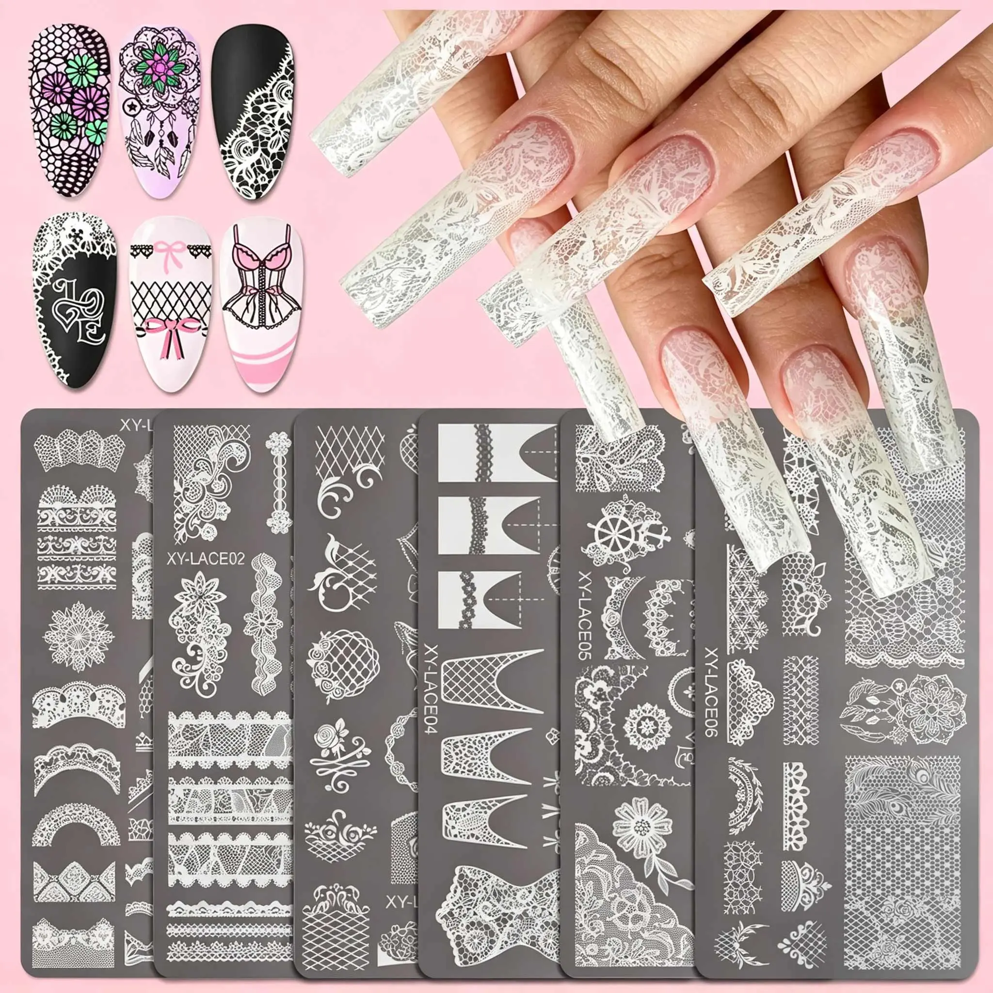 6pcs Nail Stamping Plates for Design Flower Nails French DIY Nails Art Templates Printing Merry Christmas Image Stainless Stencil Tools,Stainless Steel Stencil Nail Art Stamps Geometry Template Stencils, Nail Art Set, Nail Art Supplies