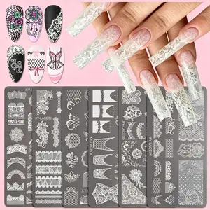 6pcs Nail Stamping Plates for Design Flower Nails French Nail Art Templates Printing Merry Christmas Image Stainless Stencil Tools,Stainless Steel Stencil Nail Art Stamps Geometry Template Stencils, Nail Art Set