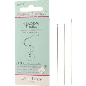 Crafter’s Collection Beading Needles Pack of 10 Assorted Sizes Made in England for Loom Weaving Beadwork Off-Loom Stitching Jewelry Making with Seed Beads
