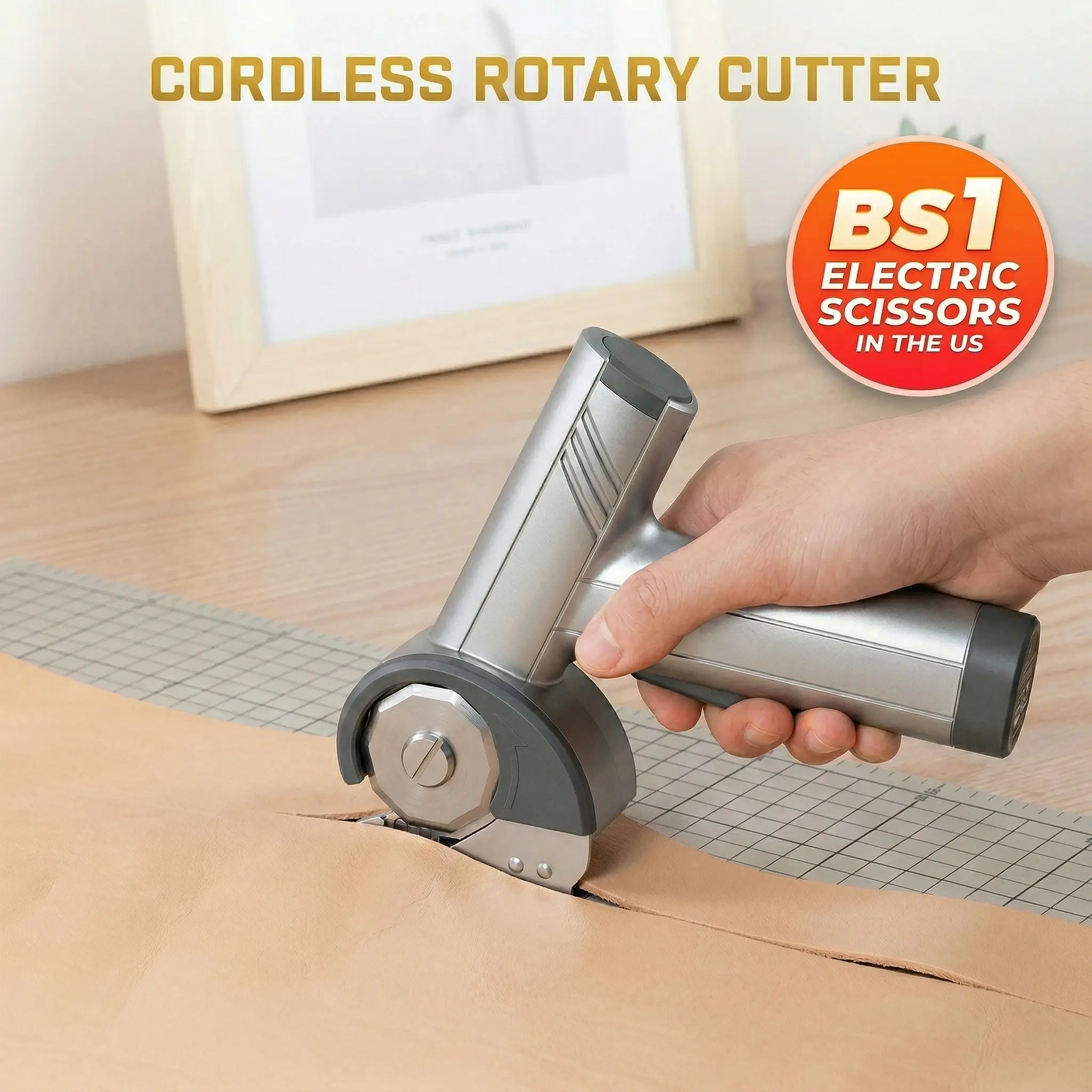 Cordless & Lightweight Electric Scissors for Home DIY, Rechargeable Auto Cutter with LED Display, LED Light, Interchangeable Multi-Blade Design, High-Precision Rotary Blade System, Less Hand Fatigue Tool for DIY Enthusiasts, Cardboard, Fabric