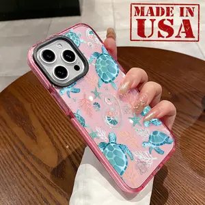 Phone Case for iPhone 16 Plus 15 Pro Max 14 13 12 11 Green Turtle Coral Pattern Non-Yellowing Shockproof Soft Silicone Transparent Cover