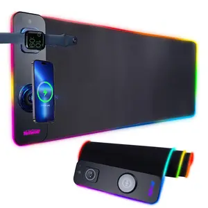 RGB Gaming Mouse Pad 15W Magnetic Wireless Charging 35x15.8 Extra Large Desk Mat with 24 Light Effects Non-Slip Base Waterproof for Gamers game Foldable