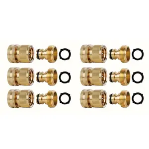 [6pcs Solid Brass Connectors] 6pcs Solid Brass Garden Hose Qui Connectors | Easy Connect No-Leak Fittings for Male/Female Water Hose, 3/4 Inch GHT Thread
