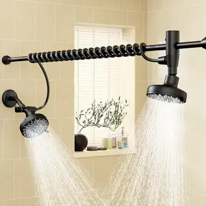Dual Shower  with  Adjustable Slider, High  Double Shower  for Two People Rod, 2 Showerhead System for Couples, Renter-Friendly, -Like,  for Women Men, Black