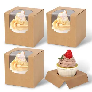 70 Packs 3.5" x 3.5" x 3.5"Pop up Cookie Boxes Kraft Brown Cupcake Boxes Individual Bulk Paper Cupcake Containers Single with Insert and Window, and Cocoa Bombs Boxes Packaging for Bakery Gift Giving（Brown）） Bakeware Transparent Utensils Handmade