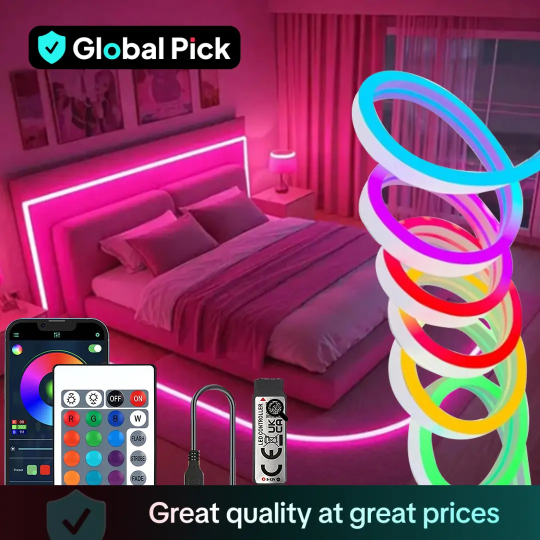 RGB LED Neon Strip Light, Flexible LED Neon Lights with APP & Remote Control, Dimmable Color Changing Neon Strip Light for Party DIY Bedroom Living Ro