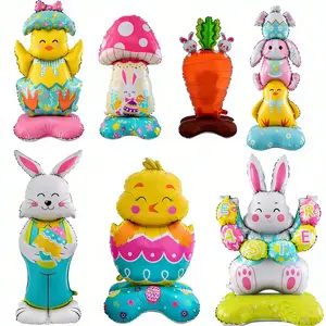 3D Standing Easter Theme Foil Balloons, Giant Rabbit Carrot Chicken Egg Balloons, Easter Party Birthday Party Decorations, Kids Gift Inflatable Garden Decoration, Balloon Animals
