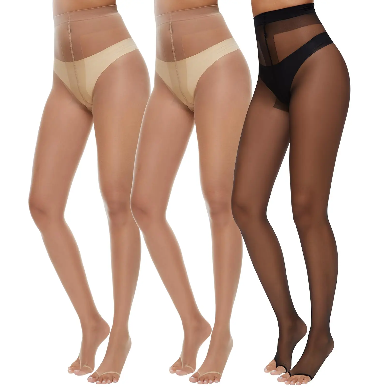MANZI 3 Pairs Toeless Pantyhose Tights for Women Ultra Thin 10D Toe Open Control Top Pantyhose TikTokShopBlackFriday