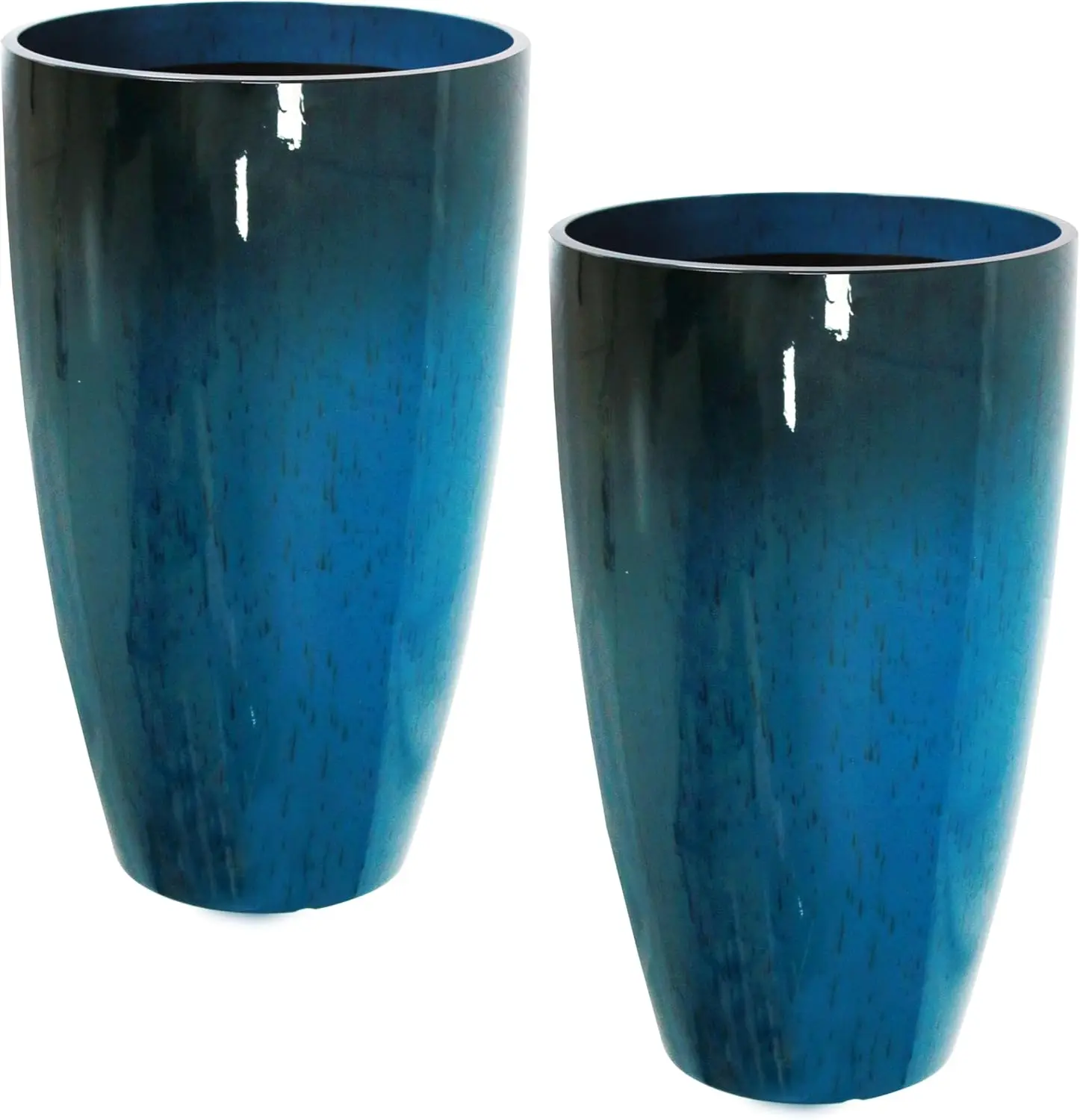 [Summer Sale Deals]2 Packs 21 inch Tall Planter, Indoor Outdoor Round Planter for Porch, Large Plant Pot with Drainage Hole for Home Garden Front Door, Modern Decorative Pots for Plants (Blue) Sturdy Plastic Pot